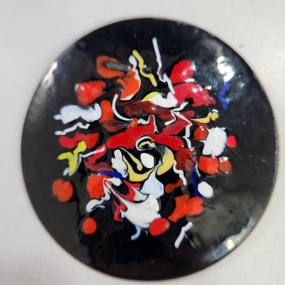 Large VTG Copper Enamel Brooch Pin Modernist Abstract Style Artist Made MCM